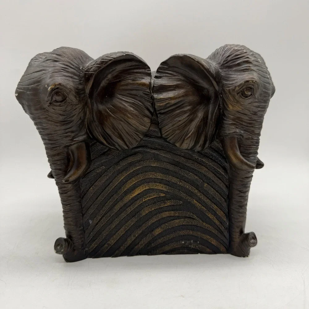 Elephant Tissue Box Cover Vintage Bronze Tone Safari Pattern Rare Zoo